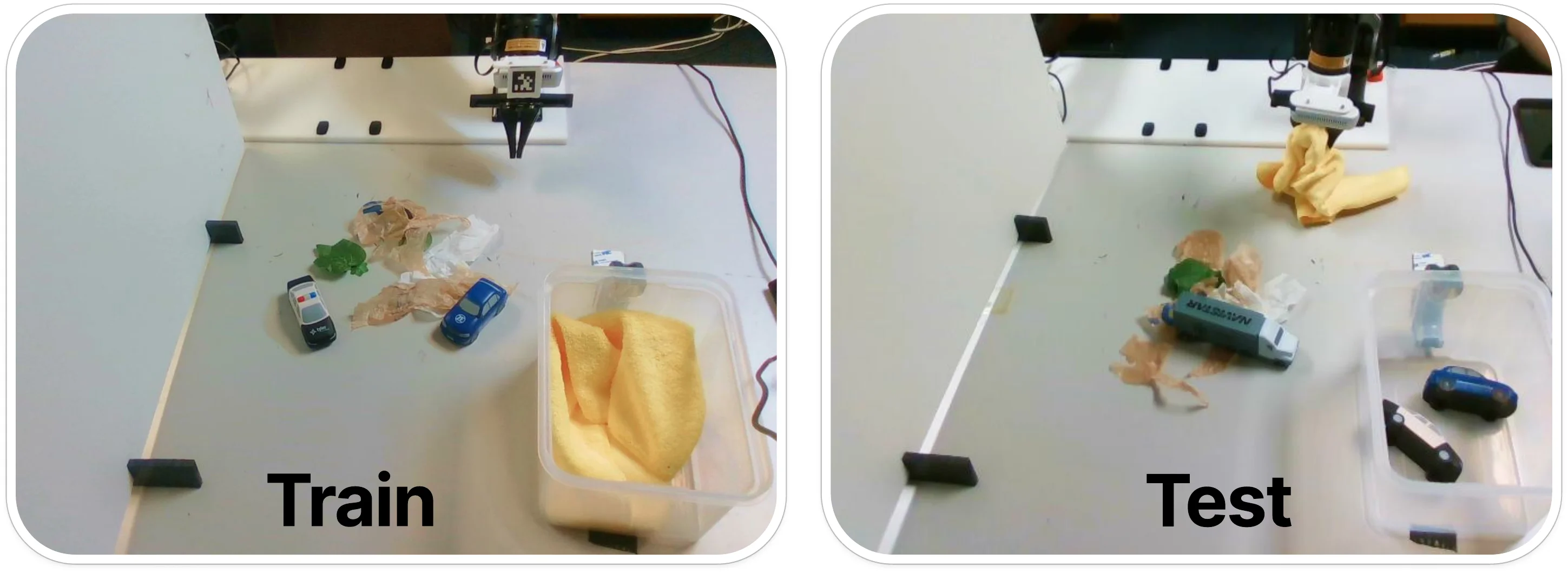 An example of train and test tasks in the table-cleaning domain